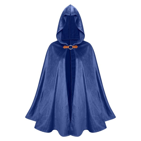 cos medeltida retro cape hooded cape mocka cape Halloween party kostym cape blue M