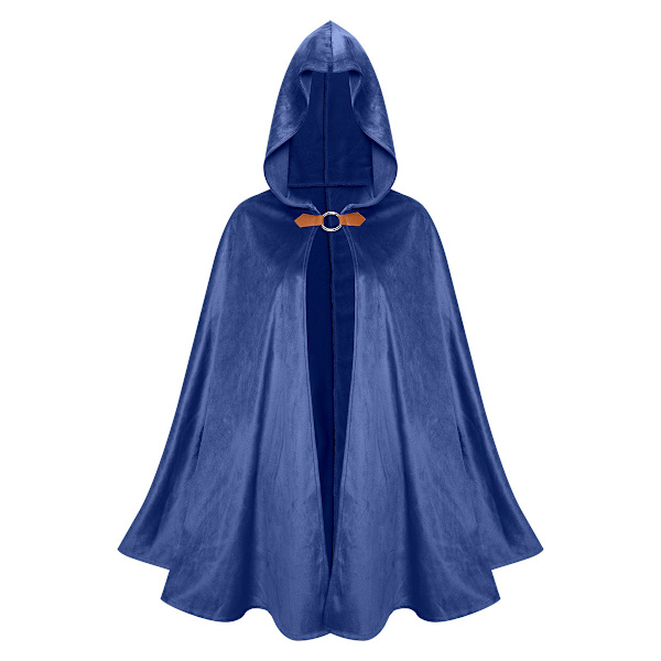 Cos middelalderlig retro kappe hætte kappe mokka kappe Halloween fest kostume kappe blue M