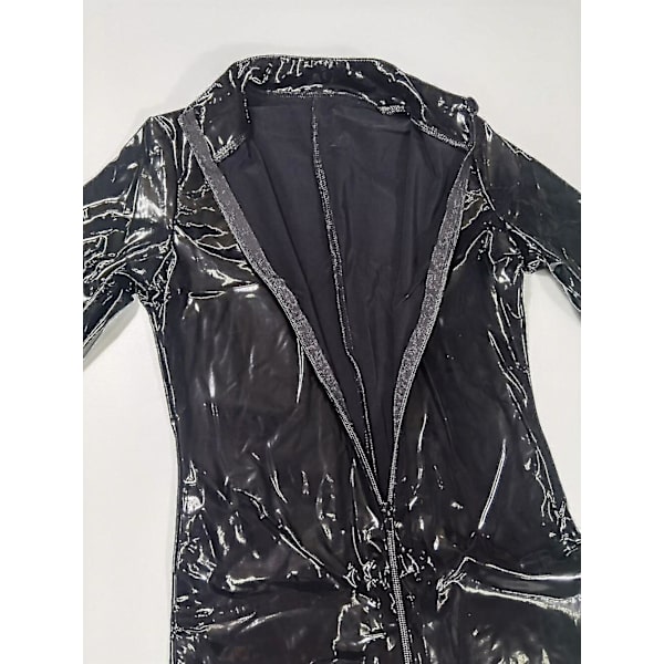 Plus Size S-5xl Dame Sexet Latex Catsuit Sort Heldragt Pvc Jumpsuit Clubwear Kunstlæder Kostume -a black M