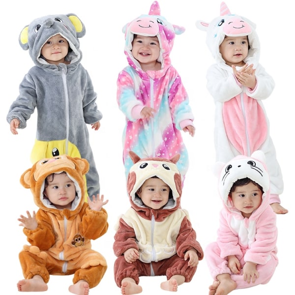 Mub- MICHLEY Make Your Own Design Children Flannel Rompers Boys Hooded Clothes One-piece Animal Baby Costume ASF8 90CM