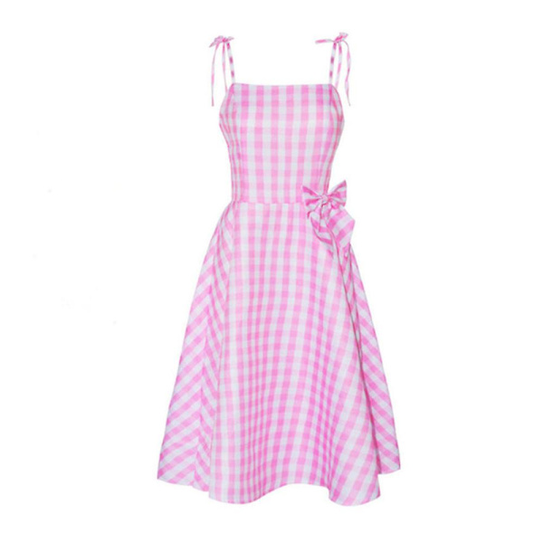 Halloween Women Barbie Movie Cosplay Costume Pink Gingham Slip Dress Party Midi Dresses Fancy Dress -a A 2XL