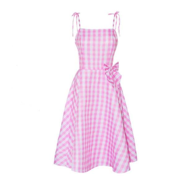 Halloween Women Barbie Movie Cosplay Costume Pink Gingham Slip Dress Party Midi Dresses Fancy Dress -a A L