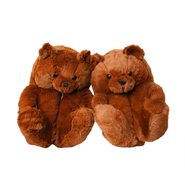 Mub- Teddybjørn tøfler Søte teddybjørn plysj tøfler for gutter og jenter hjem varme bomull tøfler Light brown 36-41