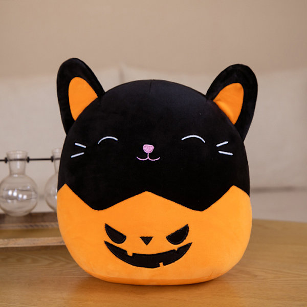 Mub- Squishmallows Halloween gresskar pute Rolig flaggermus gresskar plysj liten djeveldukke Orange cat 30cm