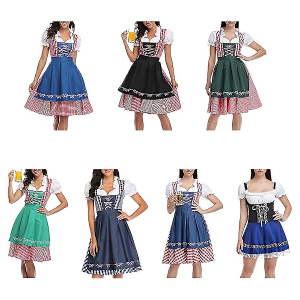 Naisten Oktoberfestin asu Aikuisten Dirndl Saksan perinteinen Baijerin olutfestivaali Karnevaali Fraulein Cosplay Neito Puku Asuste -a Gray  Blue M
