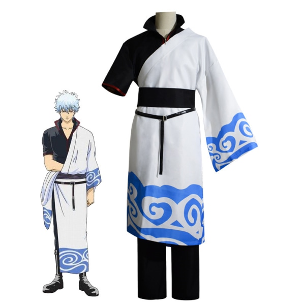 Mub- Tehtaan hinta Gintama Anime-asut Sakata Gintoki Cosplay-asu Miehet Kimono Halloween-vaatteet Pic L