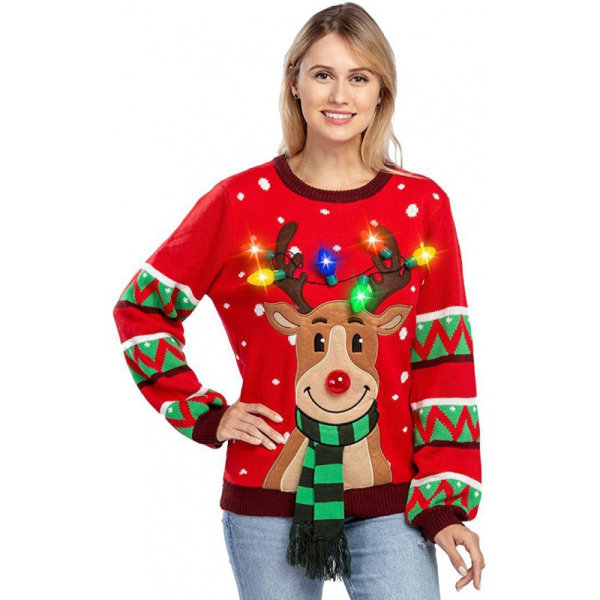 Mub- Julälg strikket 2023 nyhed julevibe sweater med LED-lamper red L