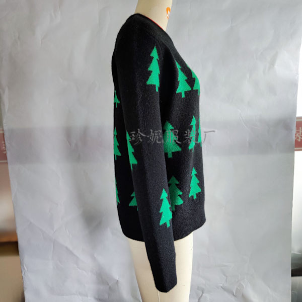 Mub- Joulukuusi jacquard joulupaita naisten rento pusero neule black S