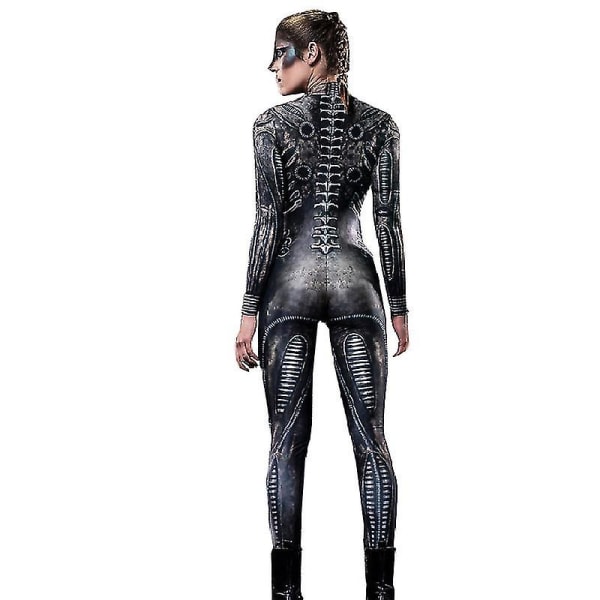 Kvindernes Halloween Kostume Skelet Print Bodysuit Skinny Jumpsuit -a M