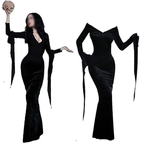 Morticia-asu naisille Halloween-asu Cosplay -a L