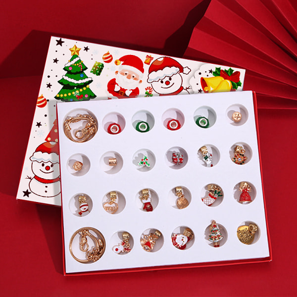 Joulu Advent 24 Ruudukko Kalenteri Countdown DIY Lapset Rannekoru Yllätys Sokea Laatikko Kultainen Puku .C I