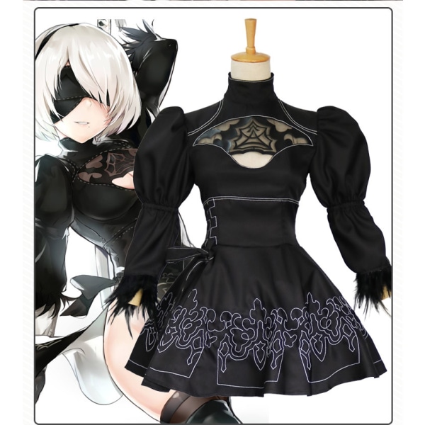 Mub- BAIGE Automata Yorha 2B Cosplay uit Anime Women Outfit Disguise Costume Fancy Halloween Girls Party Black Dress Cosplay Costume Set S