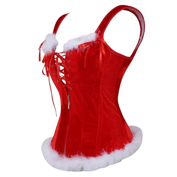 Women's Corset Vest Sexy Christmas Overbust Corselet Top Straps Lace Up Zipper Front Corsets Bustiers Plus Size Santa Costume -a XXXXXL