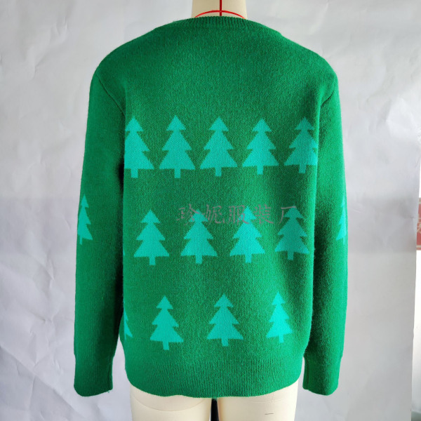 Mub- Juletræs jacquard juletrøje kvinders casual pullover strik green S