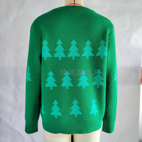 Mub- Julgran jacquard jultröja kvinnors casual pullover sticka green L