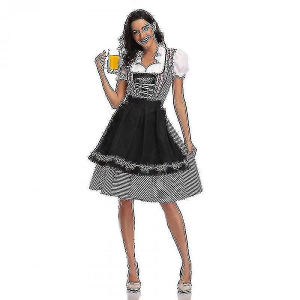 Høj kvalitet traditionel tysk ternet Dirndl kjole Oktoberfest kostume outfit til voksne kvinder Halloween Fancy Party -a Style1 Black 4XL