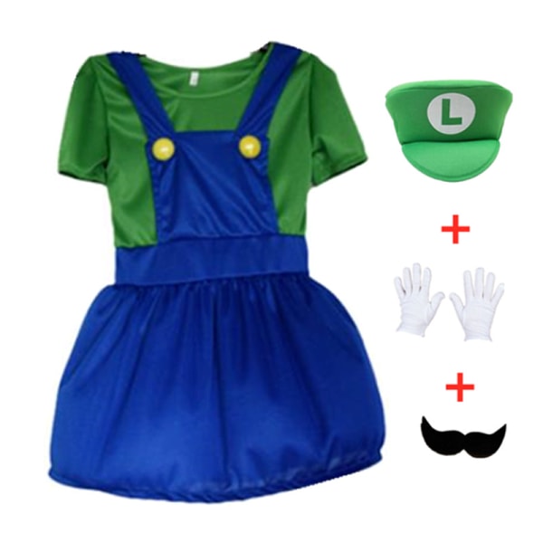 Mub- 4-12Y Child Super Mari Bros Cosplay Jumpsuit Suit Boy Girl Halloween Anime Fantasy Romper uigi Brothers Dress Hat Costume 02 S