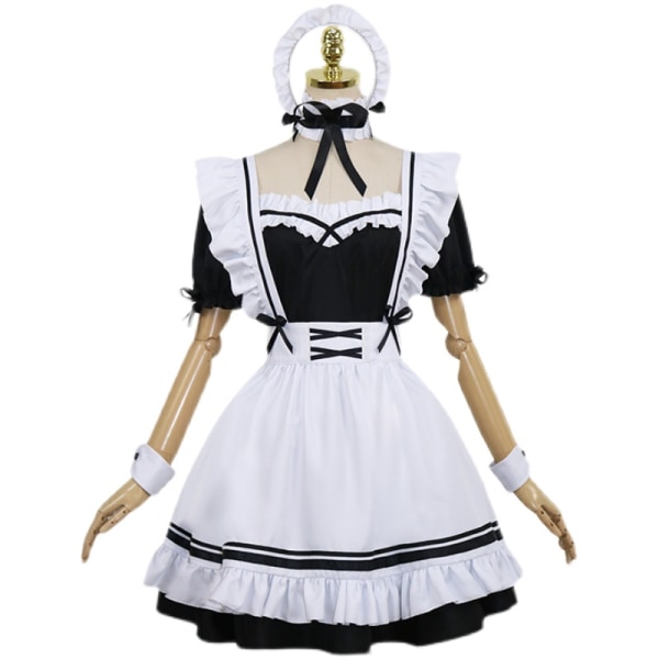 Mub- Coldker Cute Maid Cosplay Costume Lolita Dress Short Sleeves Color Blocked Waitress Pinafore Outfit Halloween Outfit For Girls Pink XL