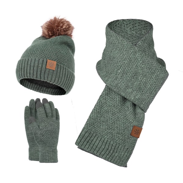 Mub- Wholesale autumn winter thick warm knitted hats fashion new men women Winter Three piece scarf gloves three sets Black