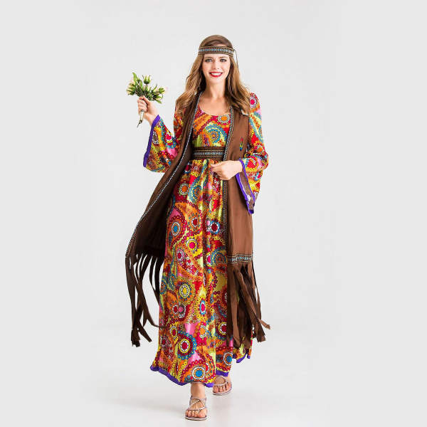 70s Outfits For Womem Disco Dress Accessories 60s 70s Costume Dress For Women Hippie Costume Clothes Outfit Halloween -a Brown M