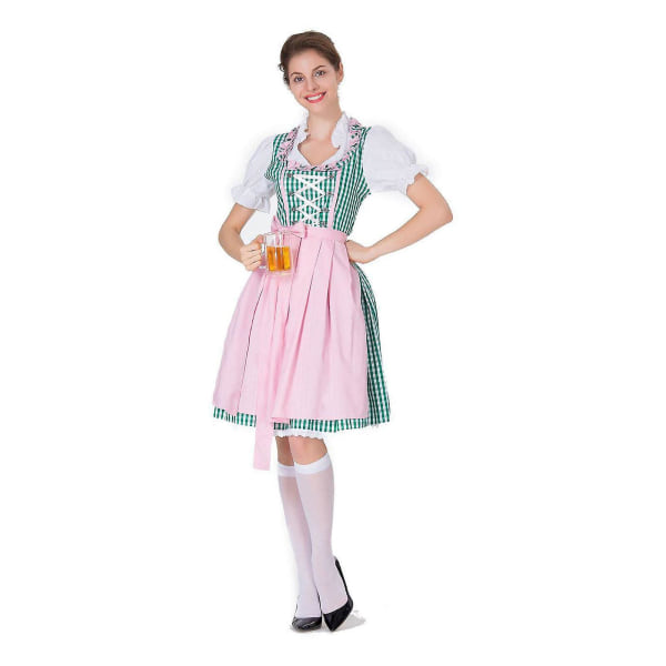 Kvinders Dirndl Midikjole Dirndl Kjole 3-delt Kostume Kjolesæt Inklusive Blonde Dirndl Forklæde Kostume Mode Til Ølfestival -a Green S