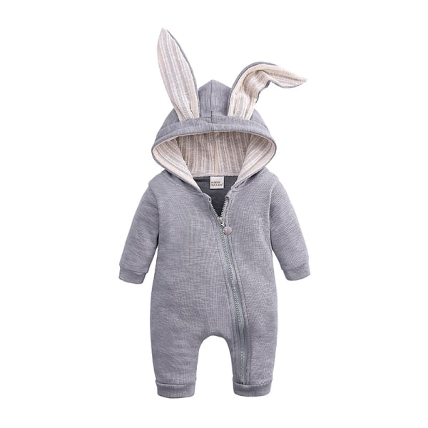 Mub- Påske Cartoon Kaninører Langærmet lynlås tøj  One-piece Romper Kanin Hætte Jumpsuit  Nyfødt Baby Body coffee 90cm