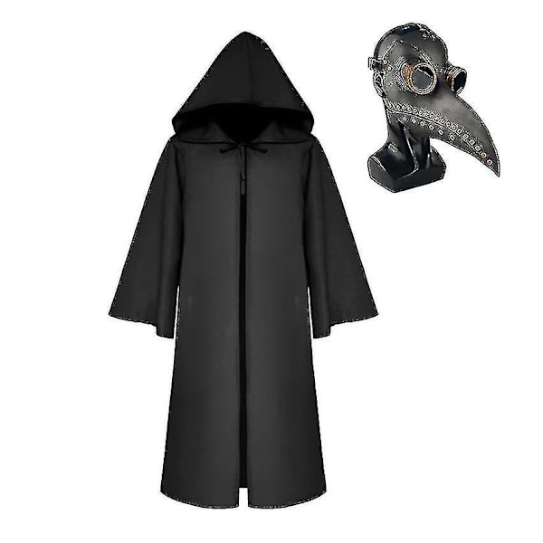 Ruttolääkäri Reaper Cosplay Aikuisten Lasten Karnevaali Halloween-asu Steampunk-naamiolla_nn -a Black with mask XL