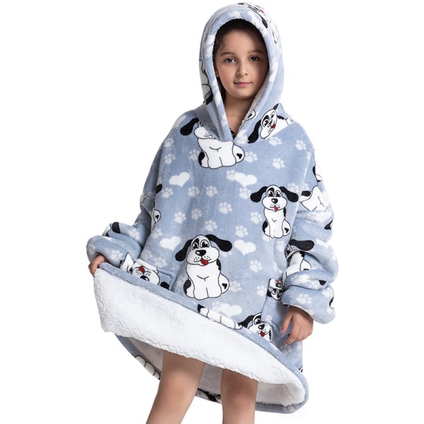 Mub- 2023 sammansatta vinterkläder förtjockade gå ut pyjamas lat tv-filt barnflanell lammull hem hoodie filt Big-eared dogs - children