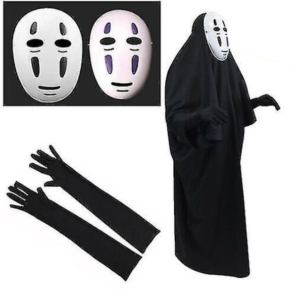 Henkien kätkemä Kaonashi Nimetön Naamioton mies Puku ja naamio Halloween Cosplay -a black adult XL