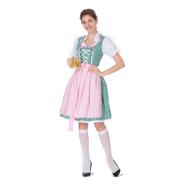 Women's Dirndl Midi Dress Dirndl Dress 3-piece Costume Dress Set Including Lace Dirndl Apron Costume Fashion For Beer Festival -a Green M