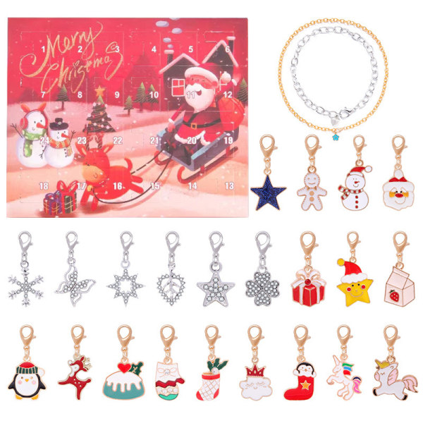 Joulu Advent 24 Ruudukko Kalenteri Countdown DIY Lapset Rannekoru Yllätys Sokko Laatikko Kultainen Puku .C C