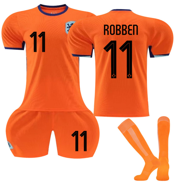 Mub- EM 2024 Fodboldtrøje Holland Hjem Orange 11 ROBBEN 28