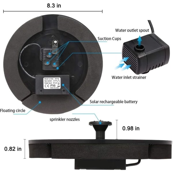 Solcelledrevet springvandspumpeopgradering 2,4W LED-lys Solcelledrevet SQBB