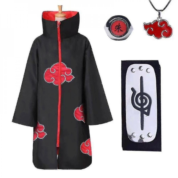 Naruto Akatsuki Kappe Anime Kostume Kit Itachi Kåbe Halloween -a 4 Pieces Set XL