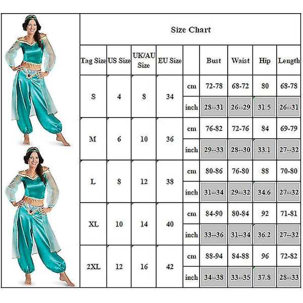 Aladdin Alibaba Jasmine Princess Cosplay Kostume Fancy Dress Outfit Sæt Til Voksne Kvinder -a M