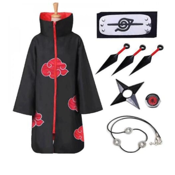 Naruto Akatsuki Cloak Anime Cos Kostym Kit Itachi Robe Cospla 8 Pieces Set XS