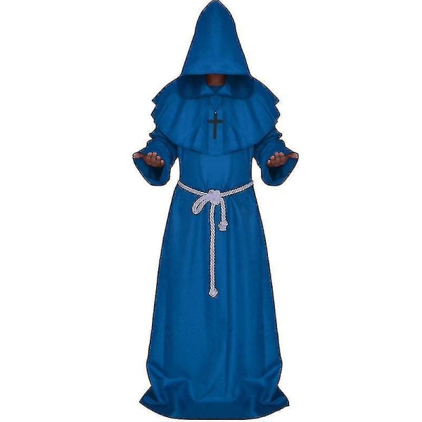 Voksen munk Hooded Robe Kappa Cape Friar middelaldersk prestekjole -a Blue XL