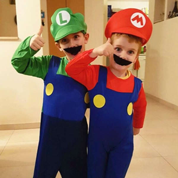 Mub- 4-12Y Child Super Mari Bros Cosplay Jumpsuit Suit Boy Girl Halloween Anime Fantasy Romper uigi Brothers Dress Hat Costume 03 M
