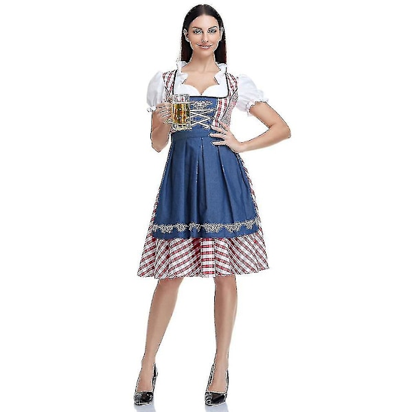 Korkea laatu perinteinen saksalainen ruudullinen Dirndl-mekko Oktoberfest-asu aikuisille naisille Halloween-naamiaiset Style4 XXL