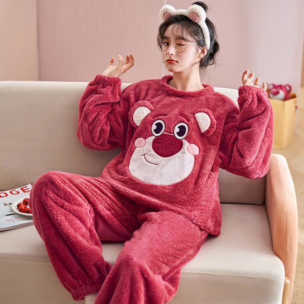 Fleece-pysjamas for damer - tykk og koselig for høst- og vintersøvn red L