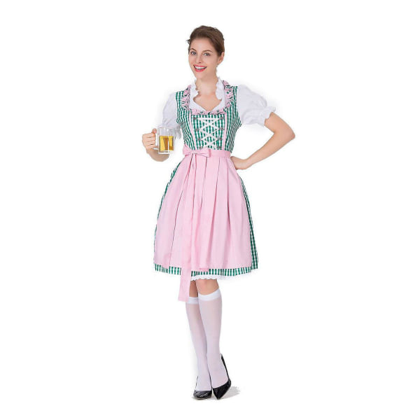 Kvinders Dirndl Midikjole Dirndl Kjole 3-delt Kostume Kjole Sæt Inklusive Blonde Dirndl Forklæde Kostume Mode Til Ølfestival -a Green XL