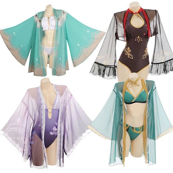 Mub- Genshin Impact Hu Tao Lisa Ms Hina Sangonomiya Kokomi Bikini Swimsuit Swimwear Summer Jumpsuits Cloak Cosplay Costume Outfit 3 XS