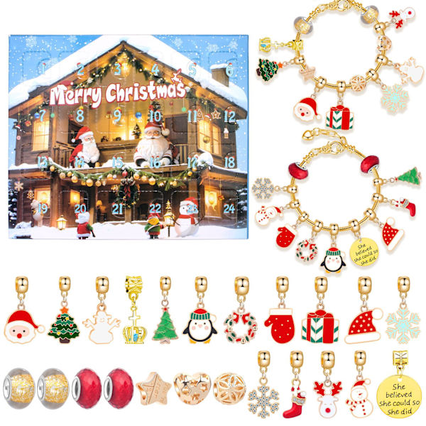 Mub- Jul blind box barn armband Jul Advent bärbar 24 rutnät DIY smycken blind box semestergåva 12
