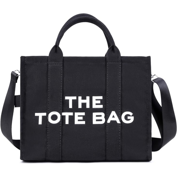 Dame Canvas Tote Bag Casual Canvas Messenger Bag Axelväska Svart
