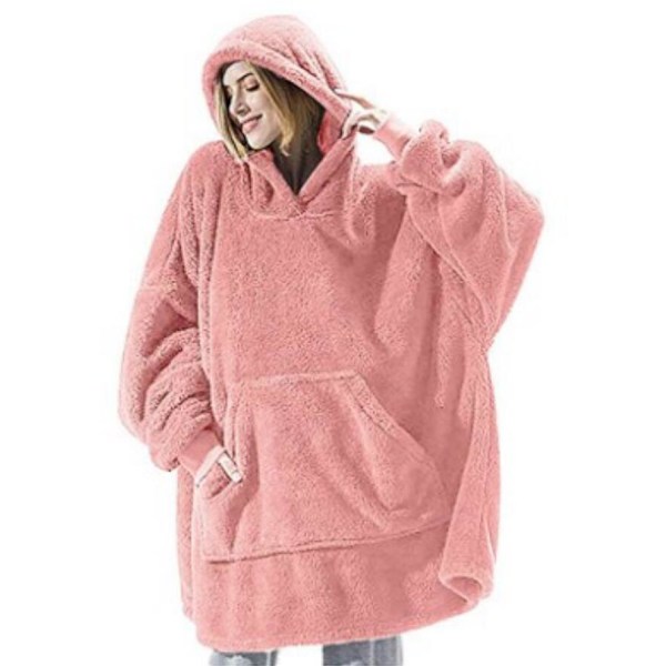 Mub - Efterår og vinter casual løs tyk plys parrets hjemmetøj plys hættetrøje tæppe pink 100cm
