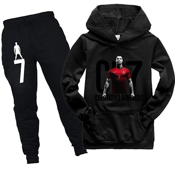 Xbi- CR7 Cristiano Ronaldo Barn Pojkar Casual Sportkläder Fotboll Huvtröja Träningsbyxor Tröja 110 black