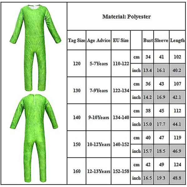 5-13 Years The Grinch Cosplay Costumes Party Jumpsuit Romper Set -a 10-12 Years