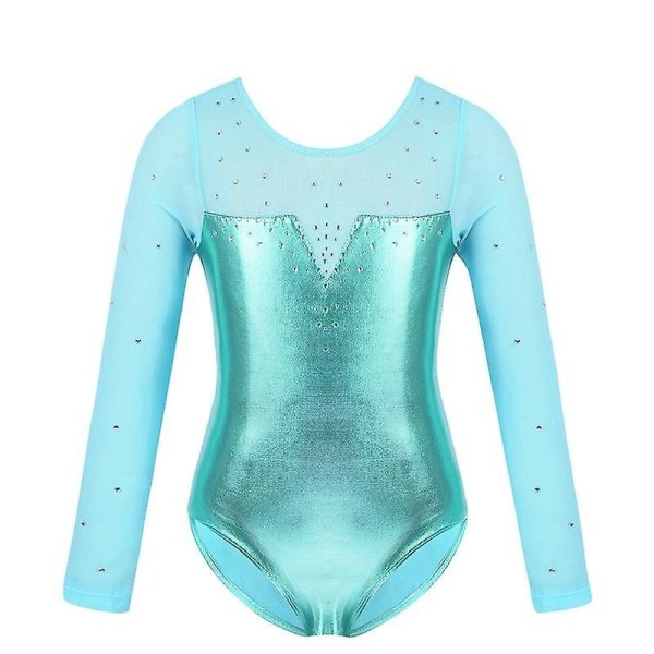 Sparkly Rhinestone- Metallic Long-sleeve, Gymnastics Leotard, Dance Costume -a Lake Green 4