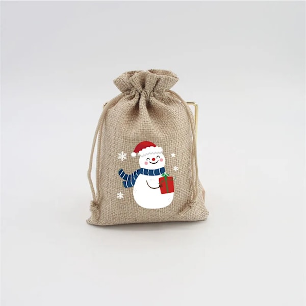 Mub- 10x14cm Julegaver Festdekorationer Julelinned Slikposer Med Snøre Jute Burlap Gavepose Burlap Pose X2072 S01-1 Snowmam