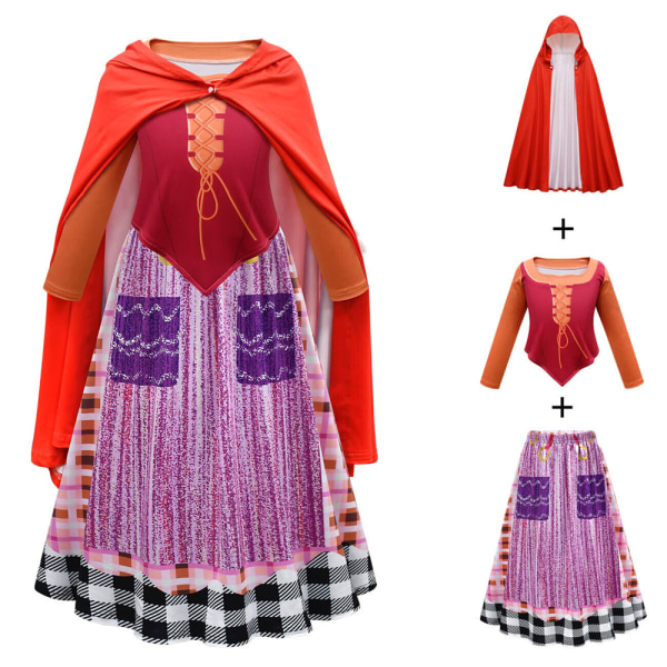 3 ST Sarah Sanderson Cos Kostym för flicka Häxklänning Halloween 130cm